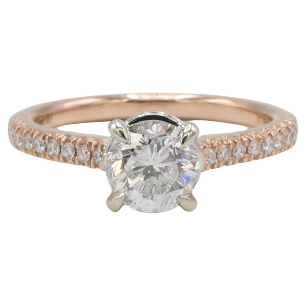 Anello di fidanzamento aureolato in oro rosa naturale certificato GIA da 1,01 carati E I1 rotondo