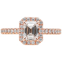 Roman Malakov GIA Certified 1.01 Carats Emerald Cut Diamond Halo Engagement Ring