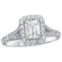 GIA Certified 1.01 Carat Emerald Cut Diamond Halo Engagement Ring