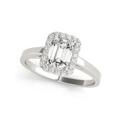 Bague en or blanc 18 carats certifiée GIA de 1,01 carat d'émeraude en halo
