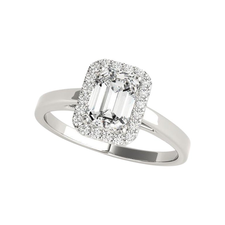 GIA Certified 1.01 Carat Emerald Halo 18K White Gold Diamond Ring For Sale