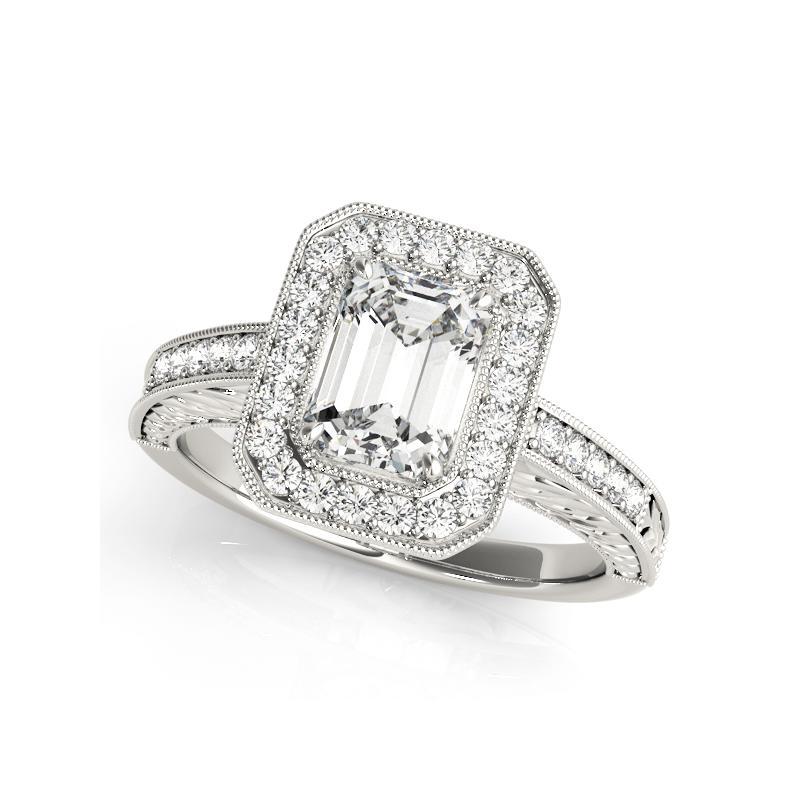 GIA Certified 1.01 Carat Emerald Halo Engraved Openwork Platinum Diamond Ring (Anello di diamanti in platino con smeraldo inciso)