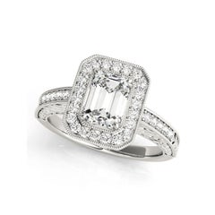 GIA Certified 1.01 Carat Emerald Halo Engraved Openwork Platinum Diamond Ring (Anello di diamanti in platino con smeraldo inciso)