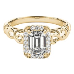 GIA Certified 1.01 Carat Emerald Halo Ribbon Cathedral Diamond Ring