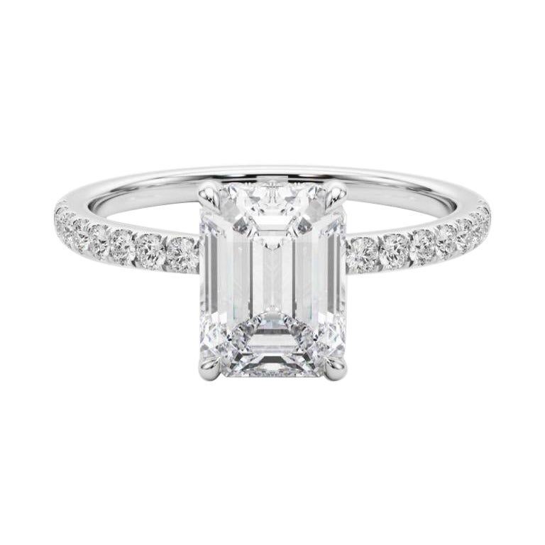 GIA Certified 1.01 Carat Emerald Hidden Halo Pave 18K White Gold Diamond Ring