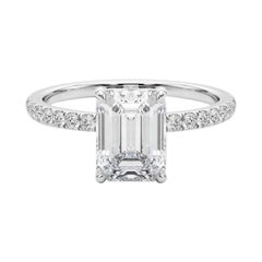 GIA Certified 1.01 Carat Emerald Hidden Halo Pave 18K White Gold Diamond Ring