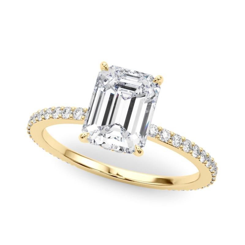 Emerald Cut GIA Certified 1.01 Carat Emerald Hidden Halo Pave Band Diamond Ring For Sale