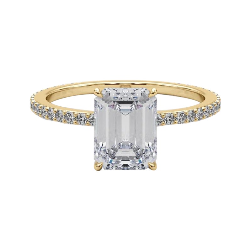 GIA Certified 1.01 Carat Emerald Hidden Halo Pave Band Diamond Ring