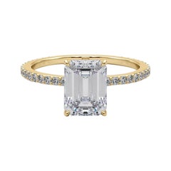 GIA Certified 1.01 Carat Emerald Hidden Halo Pave Band Diamond Ring