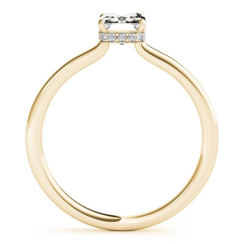 Emerald Cut GIA Certified 1.01 Carat Emerald Hidden Halo Slim Band Diamond Ring For Sale