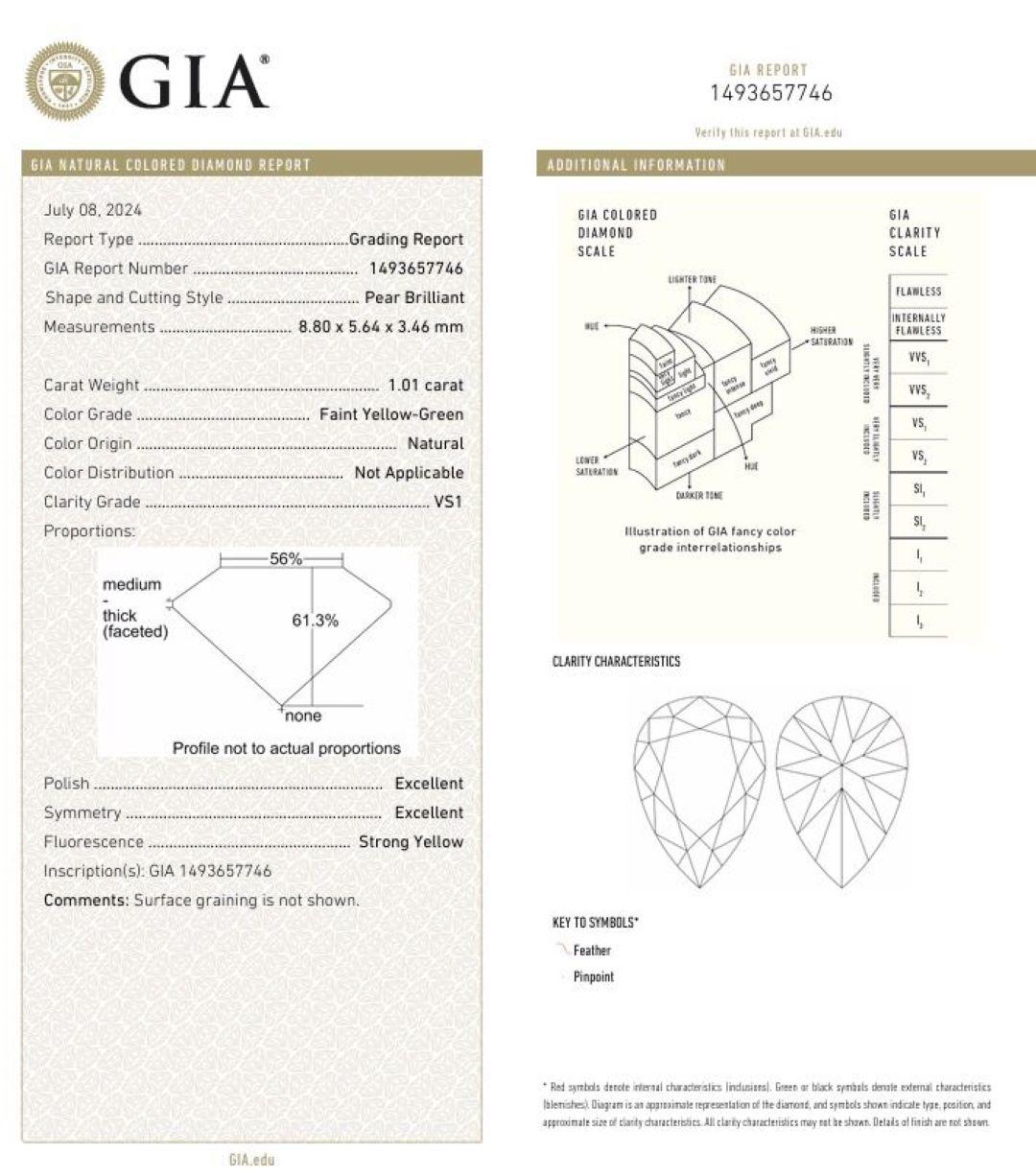 Bague en diamant certifié GIA de 1,01 carat jaune vert VS1 en vente 1