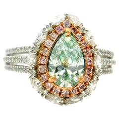 GIA Certified 1.01 Carat Faint Yellow Green VS1 Diamond Ring