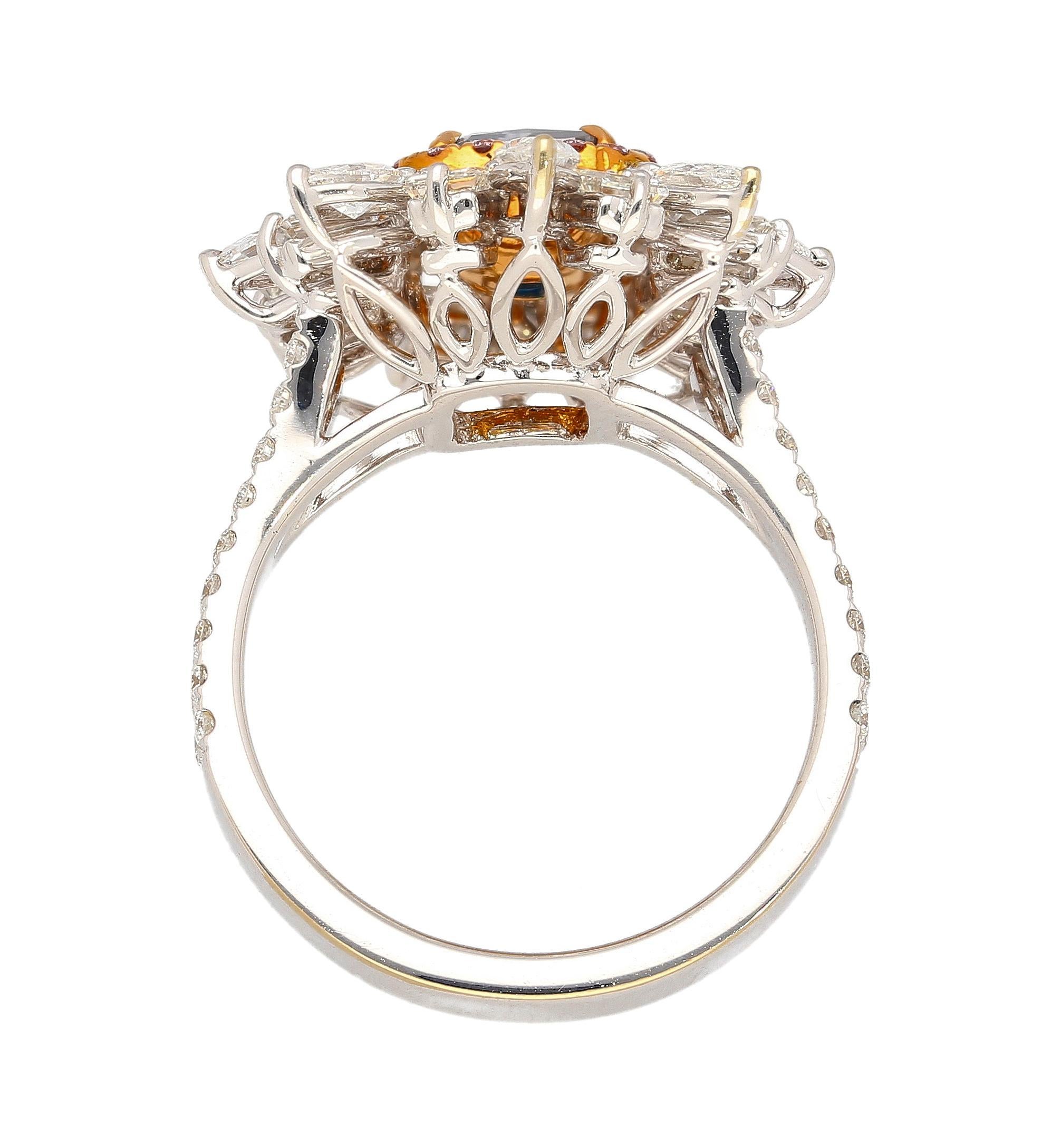 GIA Certified 1.01 Carat Fancy Blue Diamond, Pink Diamond and Diamond 18K Ring For Sale 6