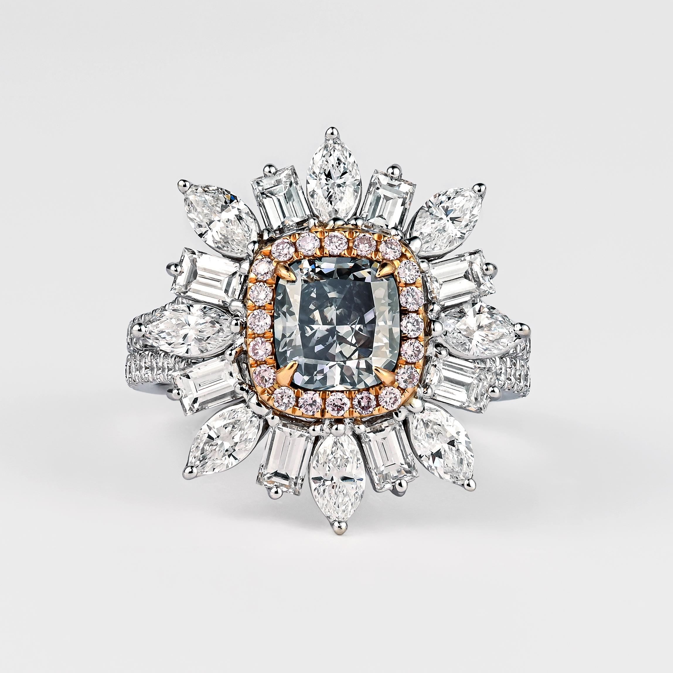 GIA zertifiziert 1,01 Karat Fancy Blue Diamond, Pink Diamond und Diamant 18K Ring im Angebot 14