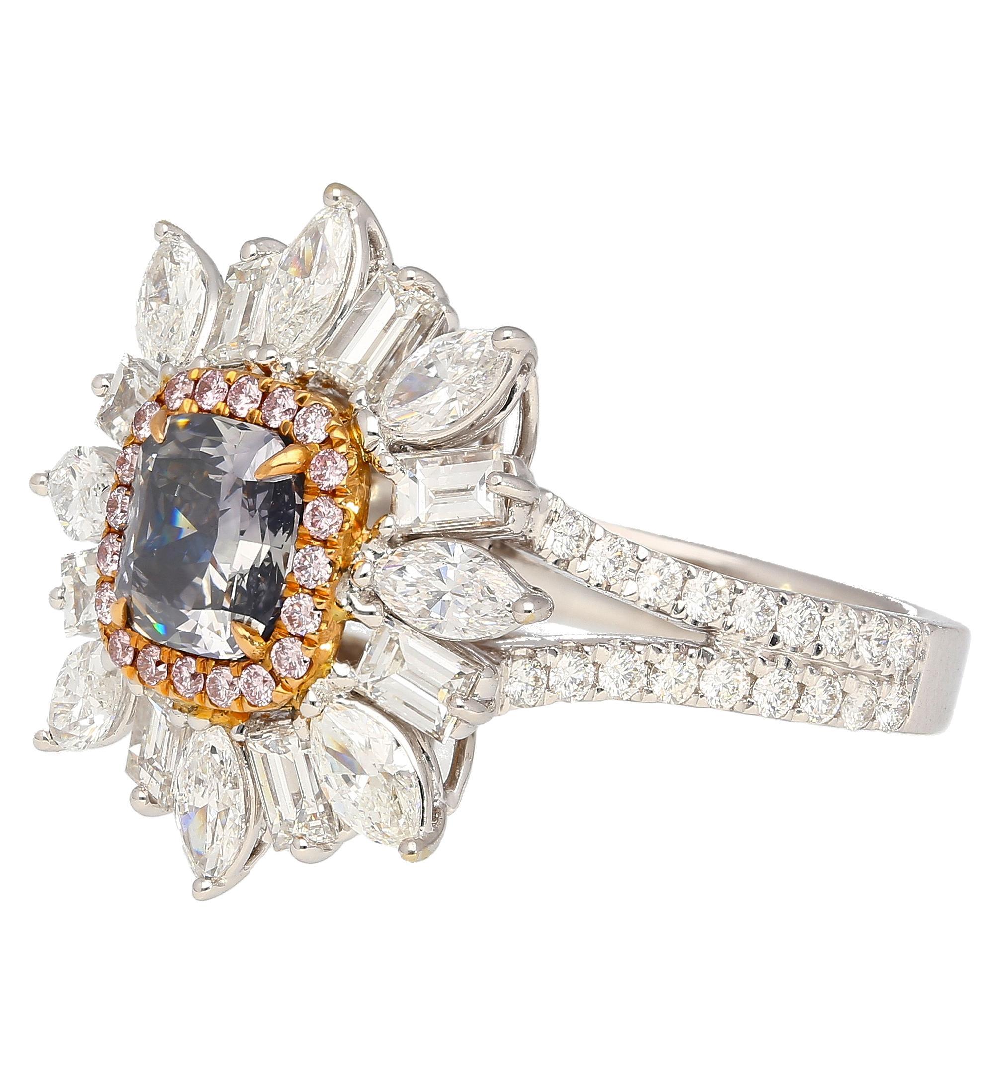 Women's GIA Certified 1.01 Carat Fancy Blue Diamond, Pink Diamond and Diamond 18K Ring For Sale