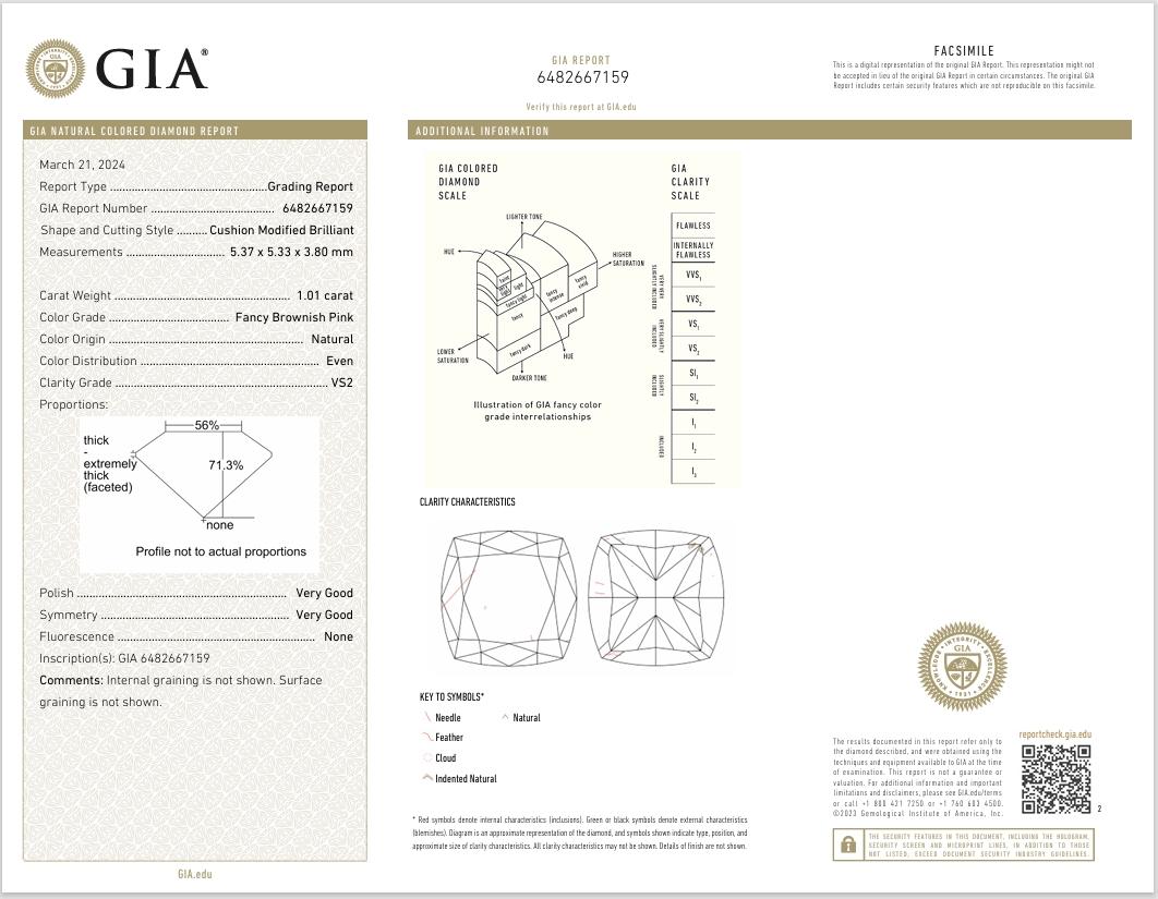 GIA-zertifiziert 1,01 Karat Fancy Browinsh Rosa VS2 Reinheit Diamant im Angebot 1