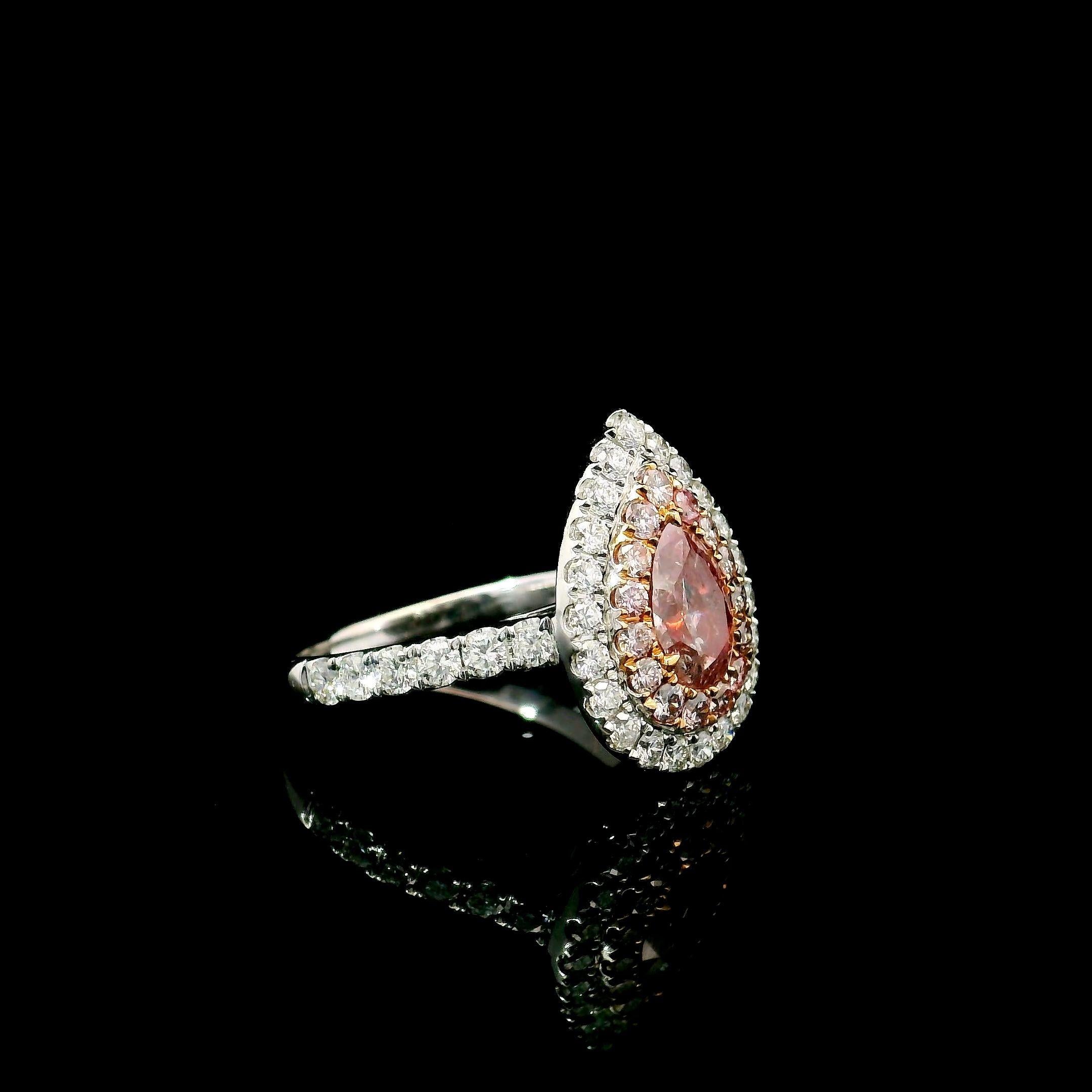 Pear Cut GIA Certified 1.01 Carat Fancy Brown Pink I2 Clarity Diamond Ring For Sale