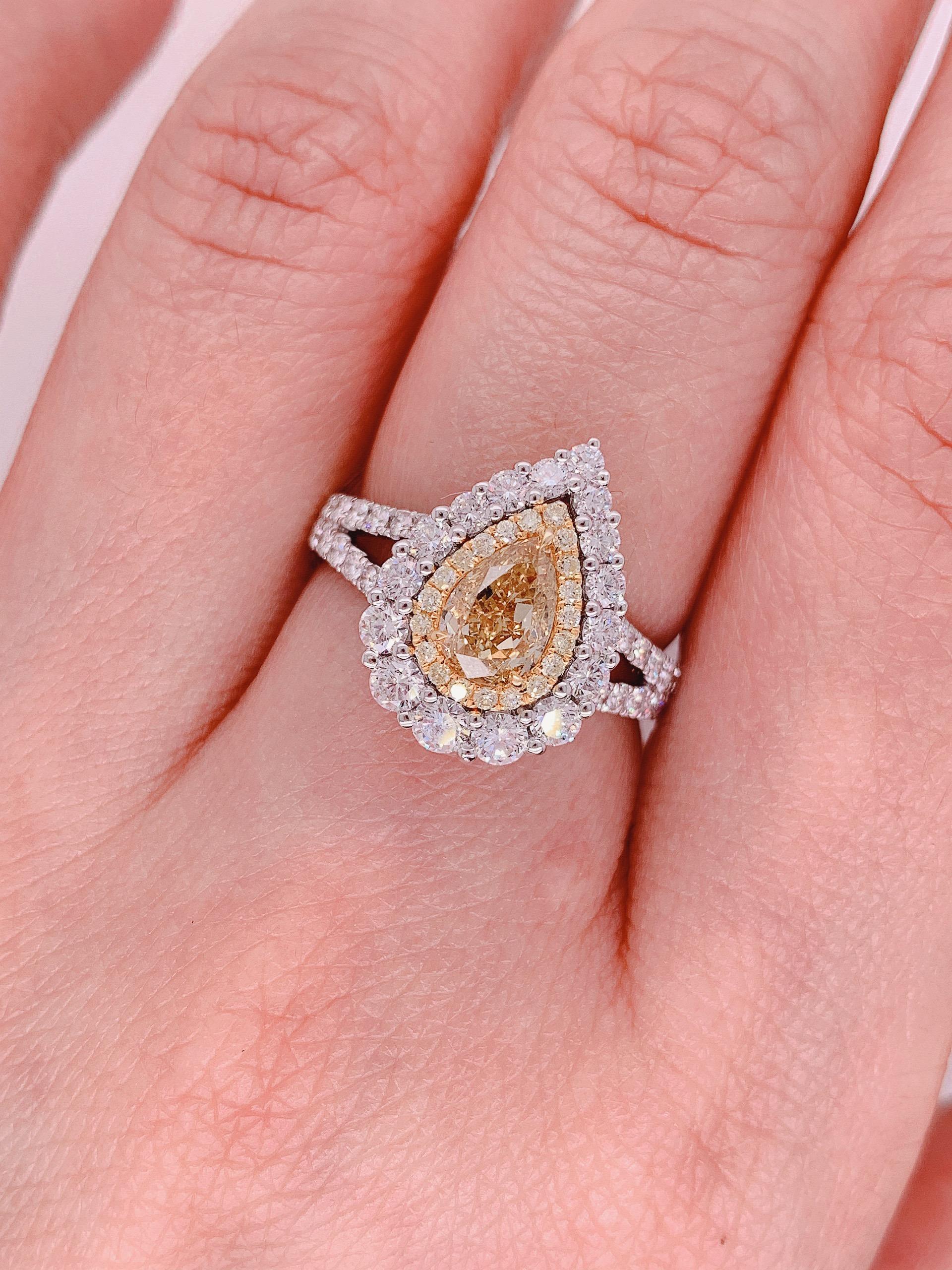 Pear Cut White Gold GIA Certified 1.01 Carat Fancy Brownish Yellow Diamond Ring For Sale