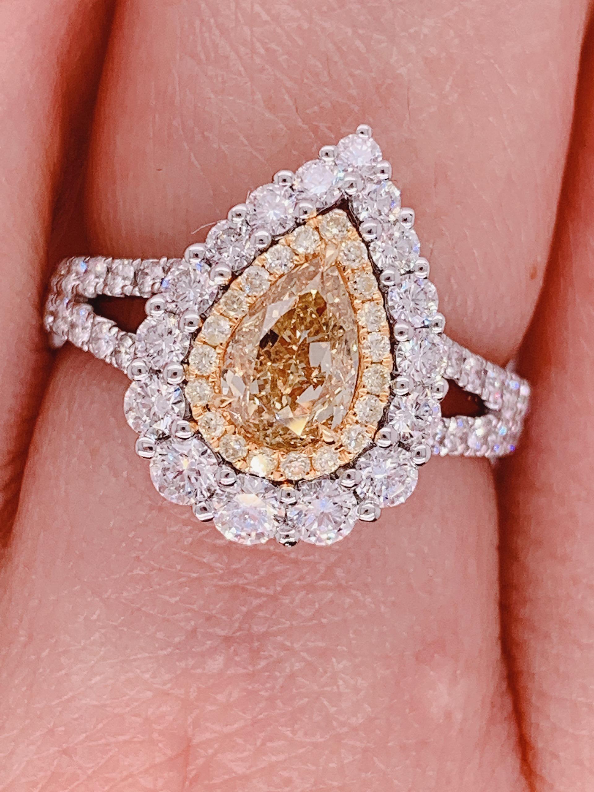 White Gold GIA Certified 1.01 Carat Fancy Brownish Yellow Diamond Ring For Sale 1