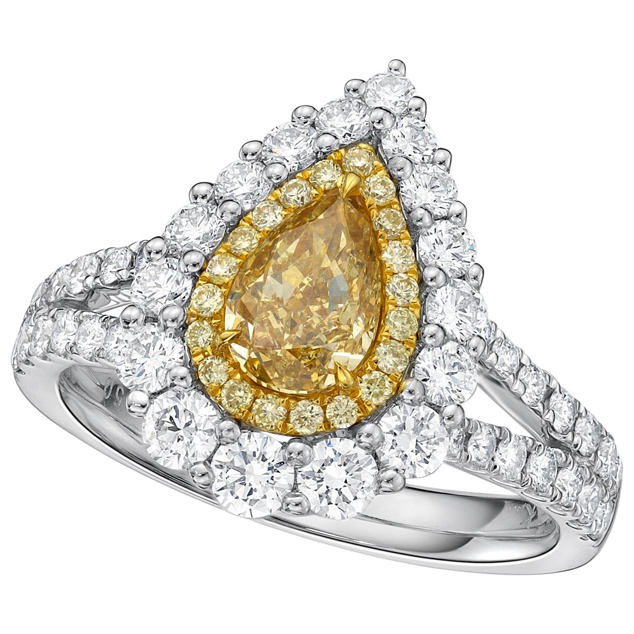 White Gold GIA Certified 1.01 Carat Fancy Brownish Yellow Diamond Ring For Sale