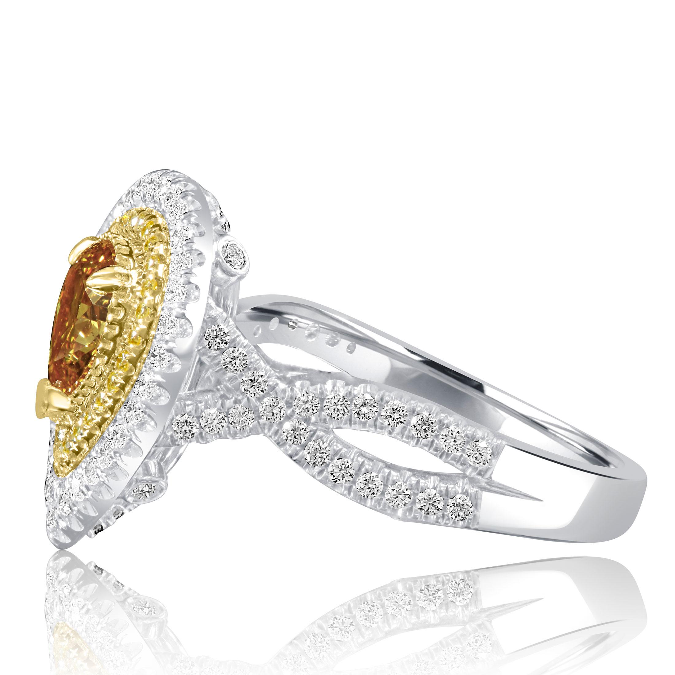 Pear Cut GIA Certified 1.01 Carat Fancy Deep Brownish Yellow Pear Diamond Engagement Ring For Sale