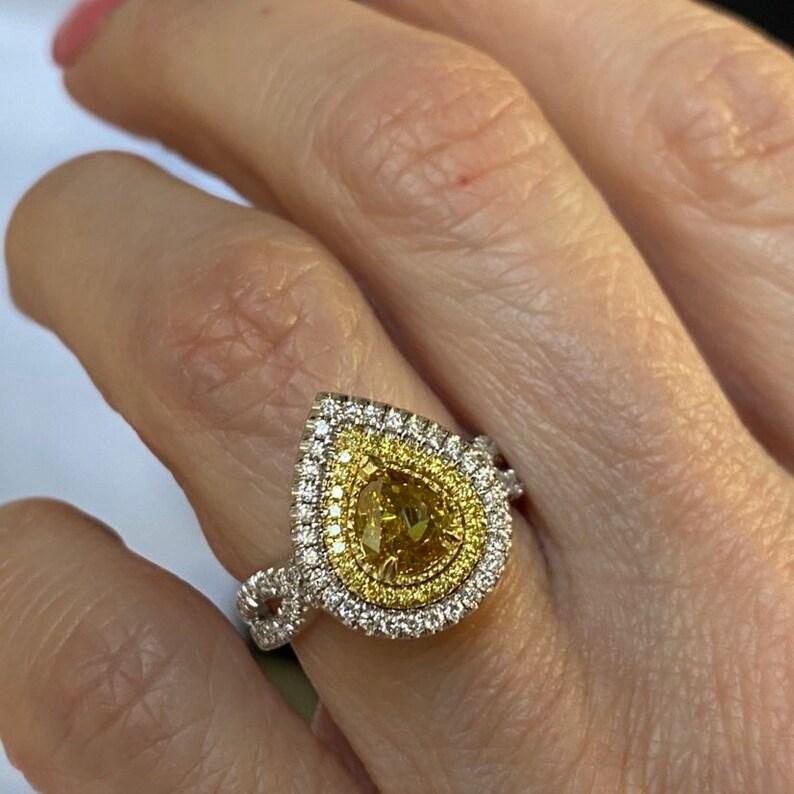 Women's GIA Certified 1.01 Carat Fancy Deep Brownish Yellow Pear Diamond Engagement Ring For Sale