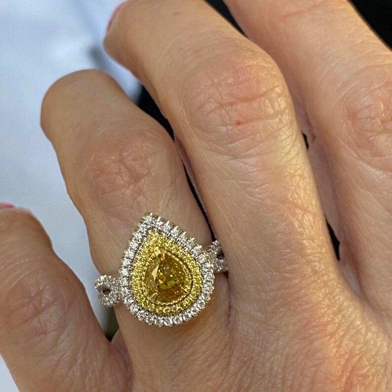 GIA Certified 1.01 Carat Fancy Deep Brownish Yellow Pear Diamond Engagement Ring For Sale 1