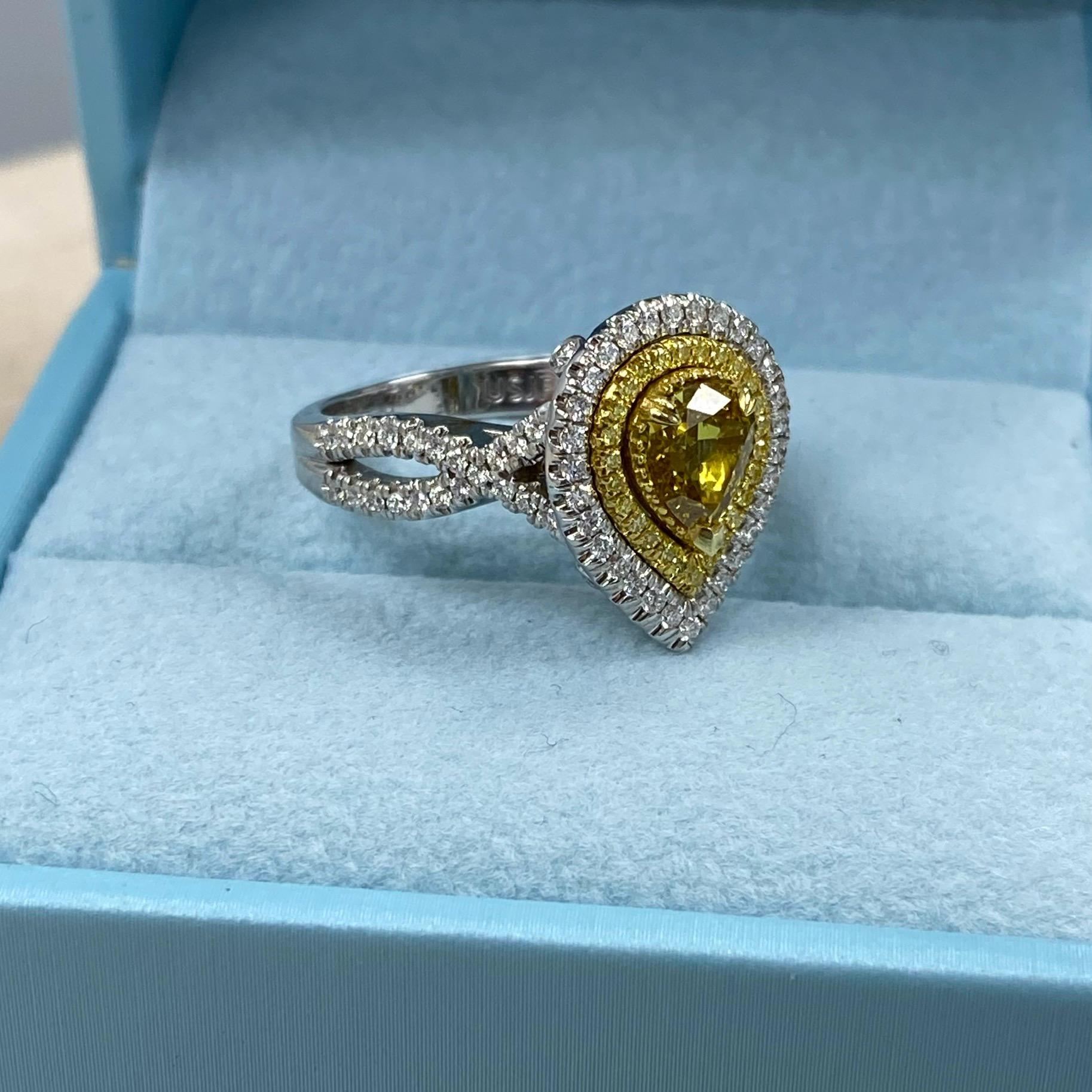 GIA Certified 1.01 Carat Fancy Deep Brownish Yellow Pear Diamond Engagement Ring For Sale 2