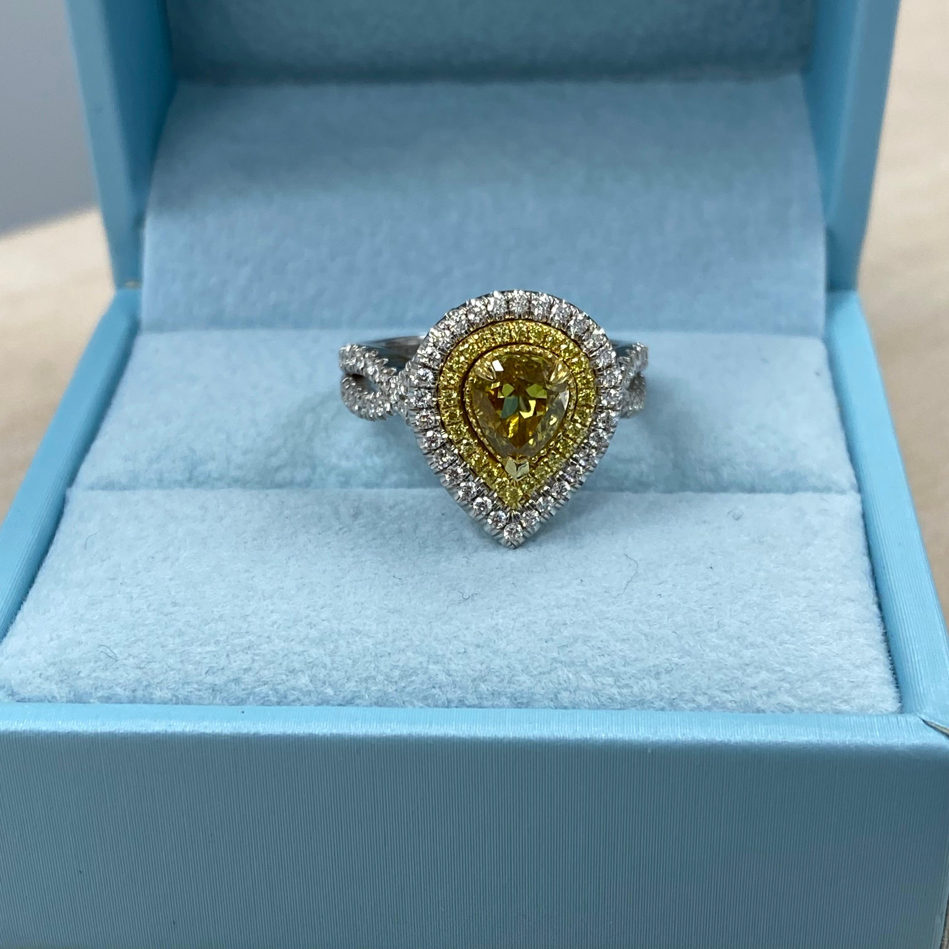 GIA Certified 1.01 Carat Fancy Deep Brownish Yellow Pear Diamond Engagement Ring For Sale 3