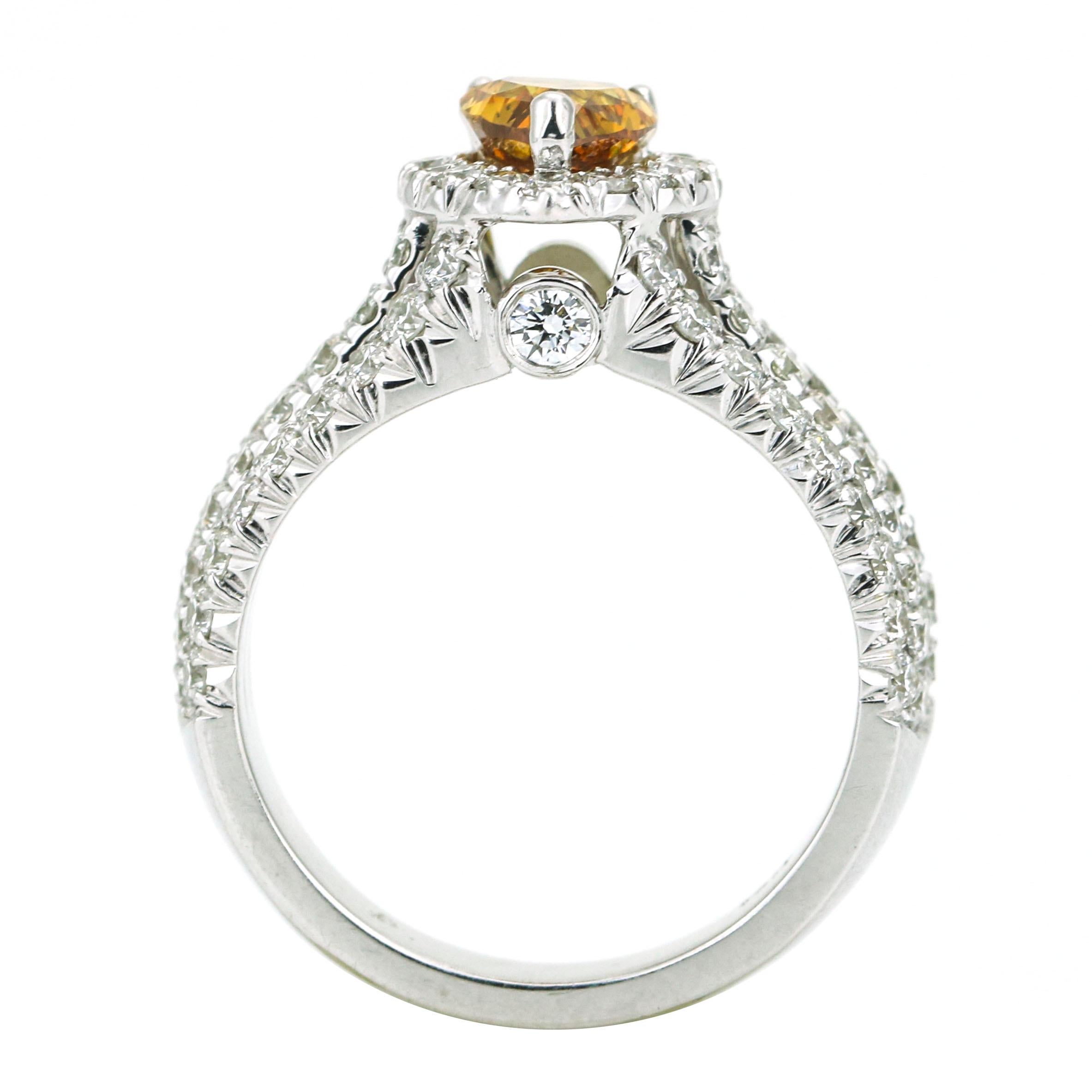 1.01 Carat 18k Gold GIA Certified Natural Fancy Orange Diamond Engagement Ring For Sale 3
