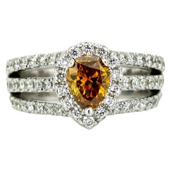 1.01 Carat 18k Gold GIA Certified Natural Fancy Orange Diamond Engagement Ring