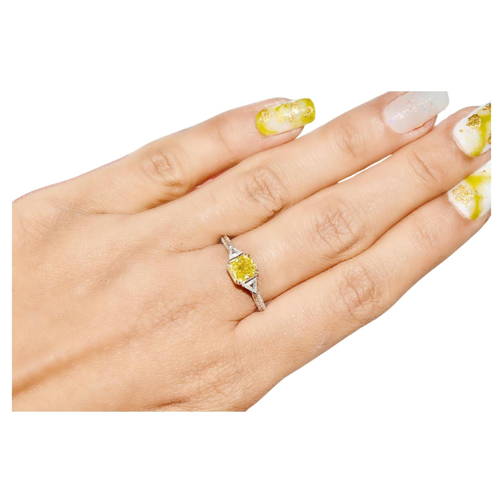 GIA Certified 1.01 Carat Fancy Deep Yellow Diamond Ring VS2 Clarity For Sale