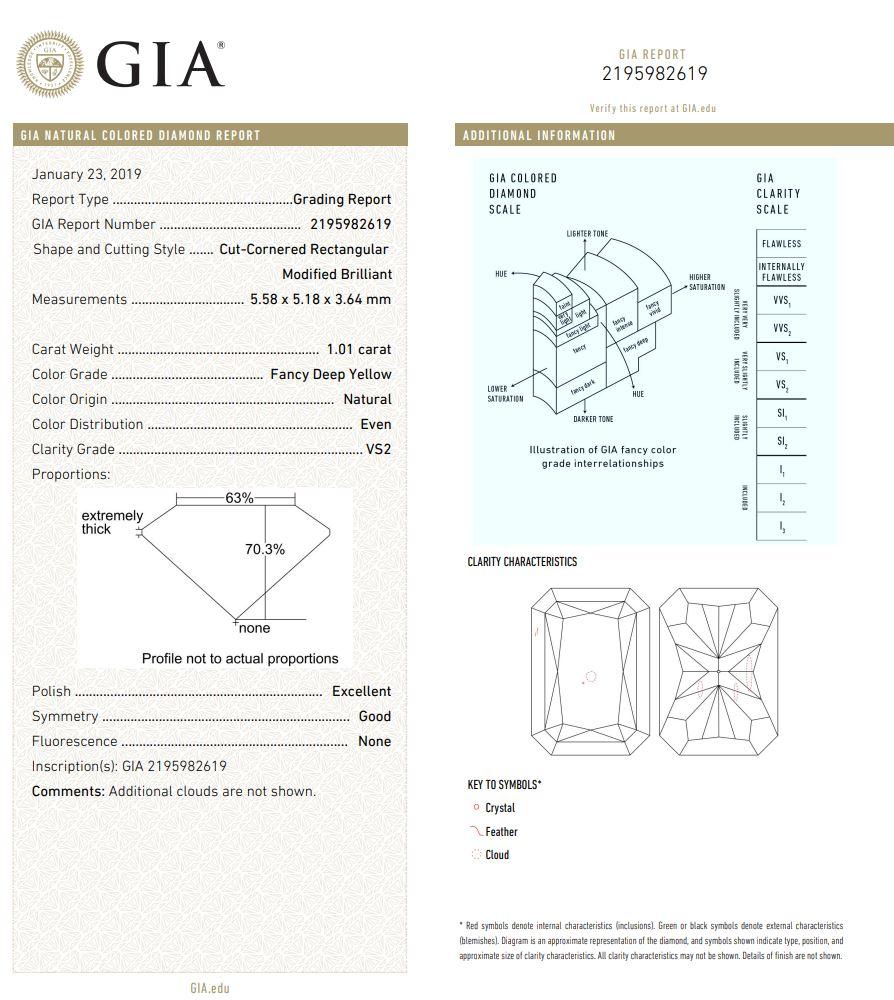 Diamante certificato GIA da 1,01 carati di colore giallo intenso VS2 di chiarezza in vendita 1