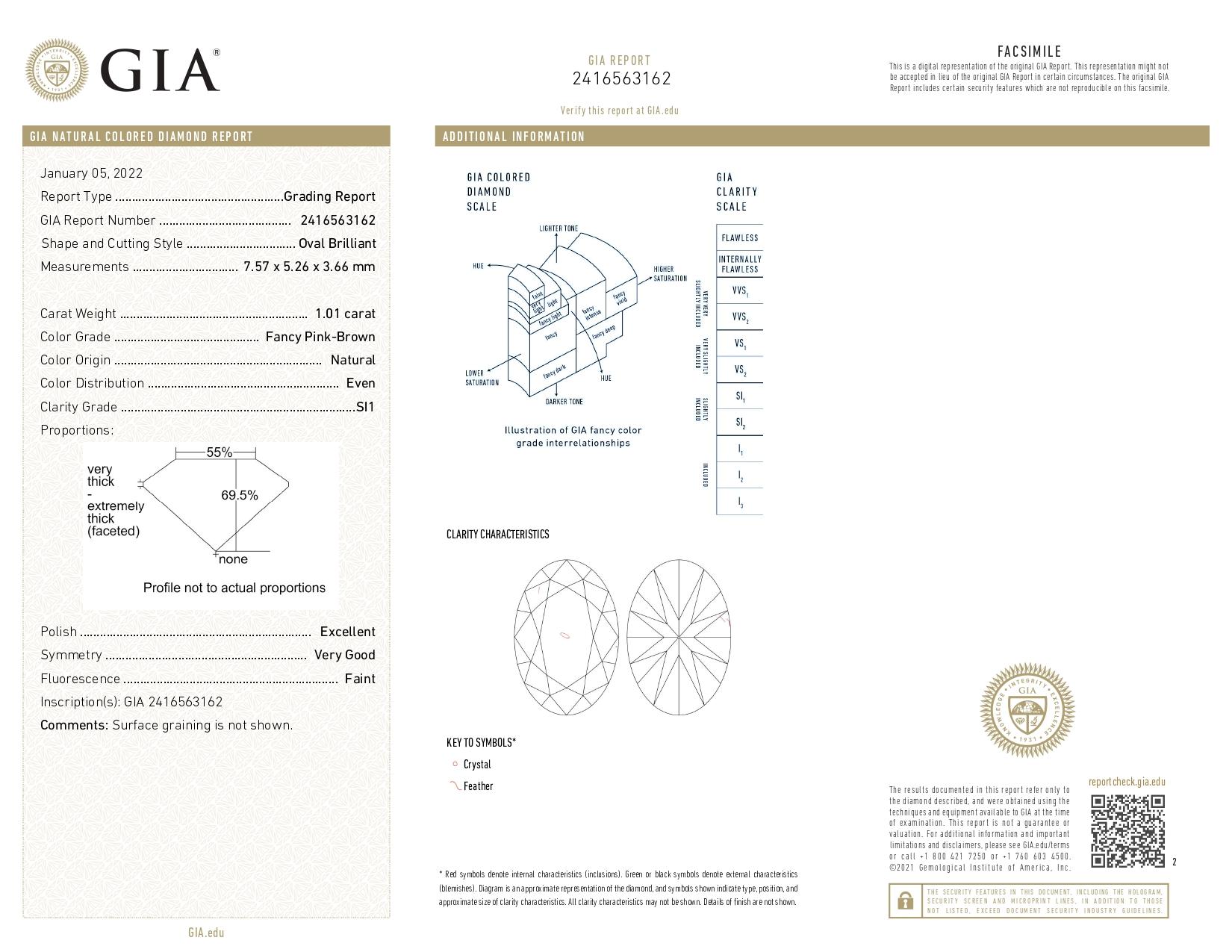 GIA Certified 1.01 Carat Fancy Pink Brown SI1 Clarity Diamond en vente 1
