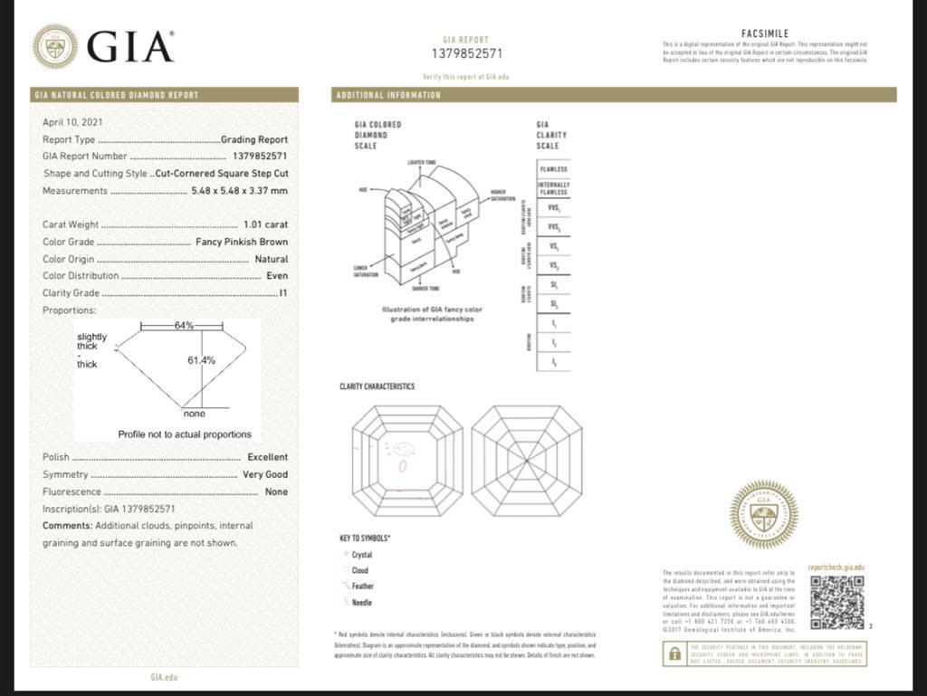 GIA zertifiziert 1,01 Karat Fancy Pinkish Brown Diamantring I1 Reinheit im Zustand „Neu“ im Angebot in Kowloon, HK