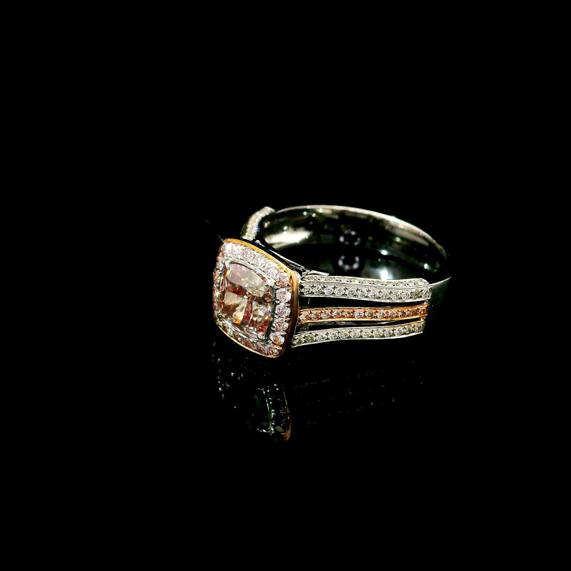GIA Certified 1.01 Carat Fancy Pinkish Brown I2 Clarity Diamond Ring In New Condition For Sale In บางรัก, TH