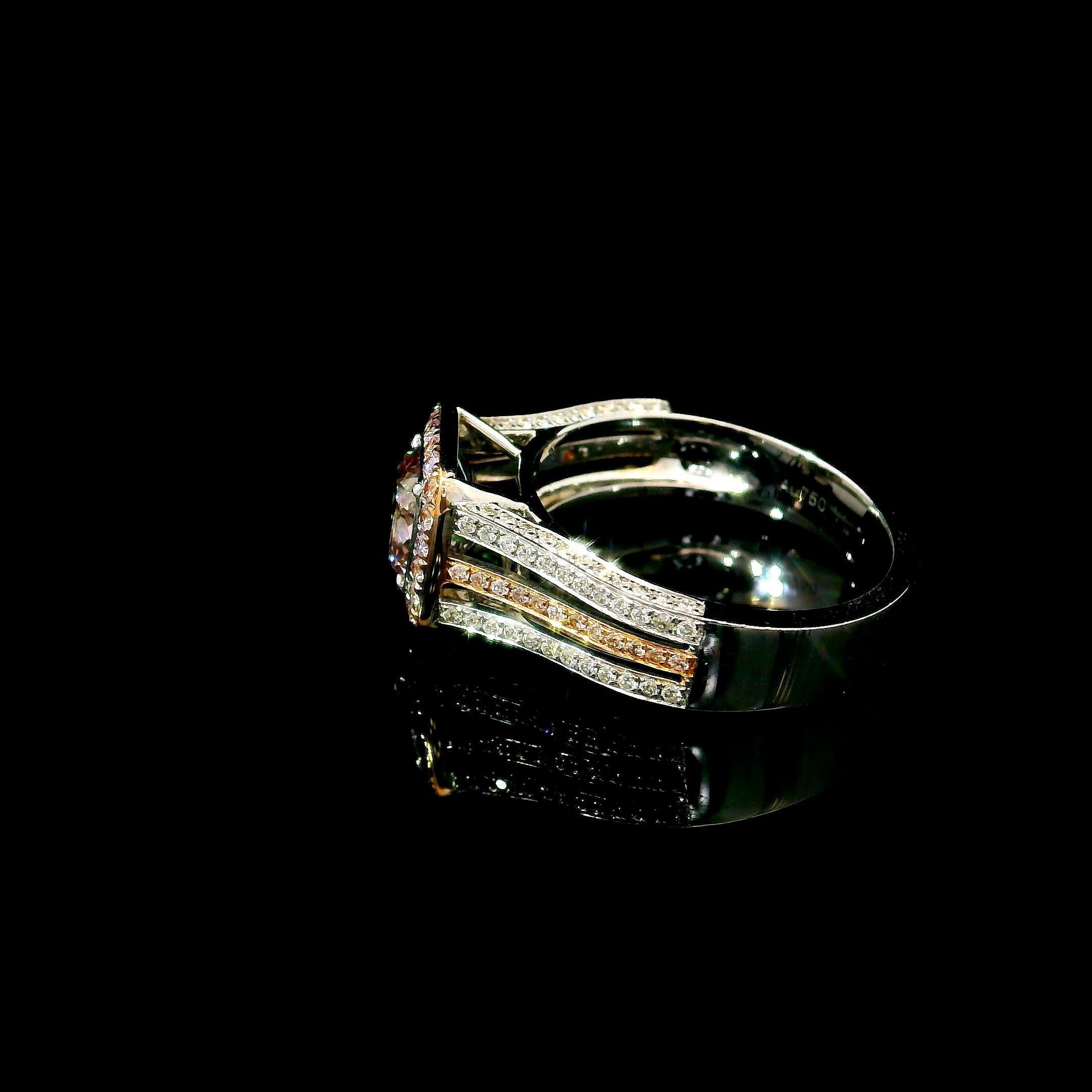 GIA Certified 1.01 Carat Fancy Pinkish Brown I2 Clarity Diamond Ring For Sale 1
