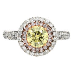 GIA Certified 1.01 Carat Fancy Yellow, Pink and White Diamond Ring