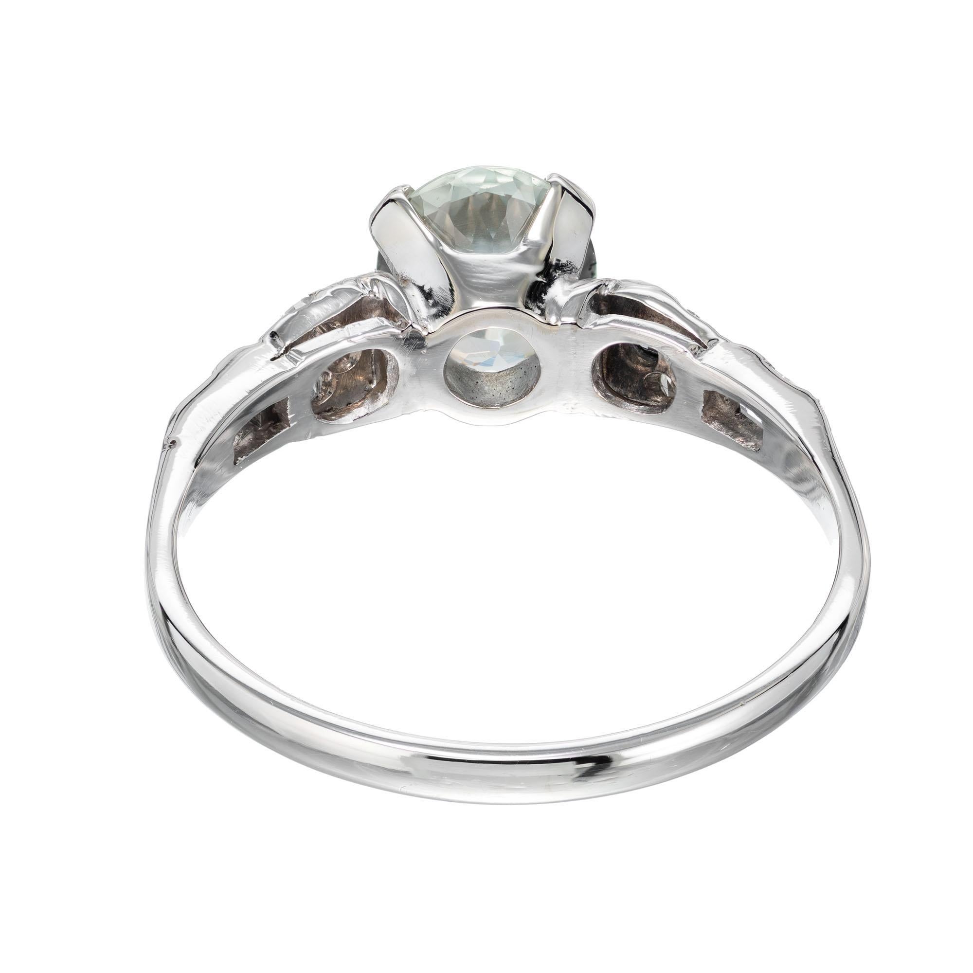 Women's GIA Certified 1.01 Carat Green Sapphire Diamond White Gold Engagement Ring
