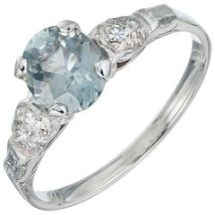 GIA Certified 1.01 Carat Green Sapphire Diamond White Gold Engagement Ring