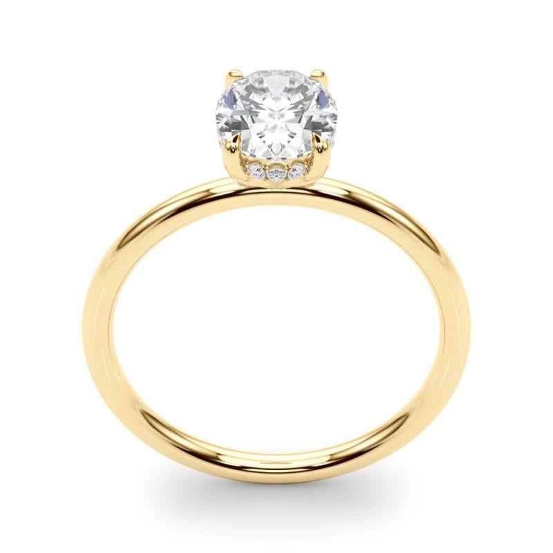 Anello con diamante ovale solitario in oro giallo certificato GIA da 1,01 carati con alone nascosto in vendita 1