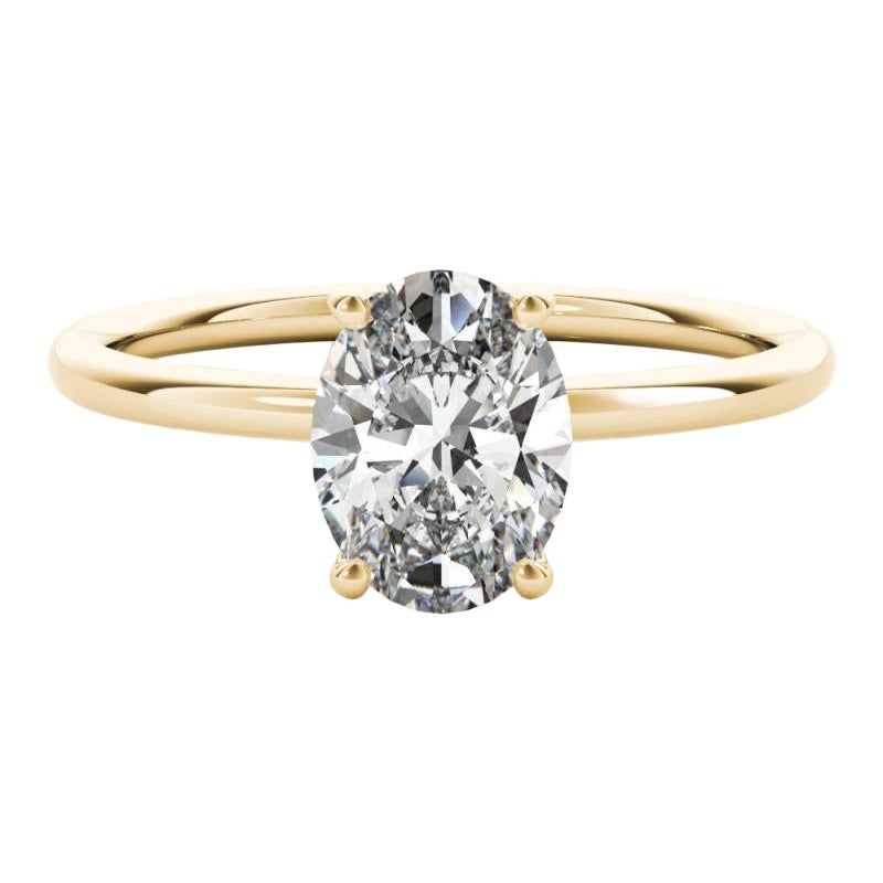 Anello con diamante ovale solitario in oro giallo certificato GIA da 1,01 carati con alone nascosto in vendita