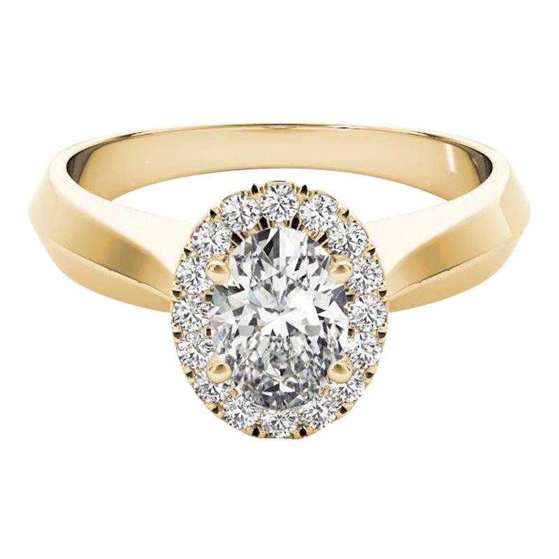 GIA zertifiziert 1,01 Karat Messer Rand Band Oval Halo 18K Gelbgold Diamantring
