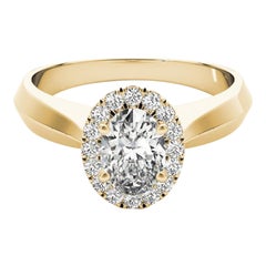 GIA zertifiziert 1,01 Karat Messer Rand Band Oval Halo 18K Gelbgold Diamantring