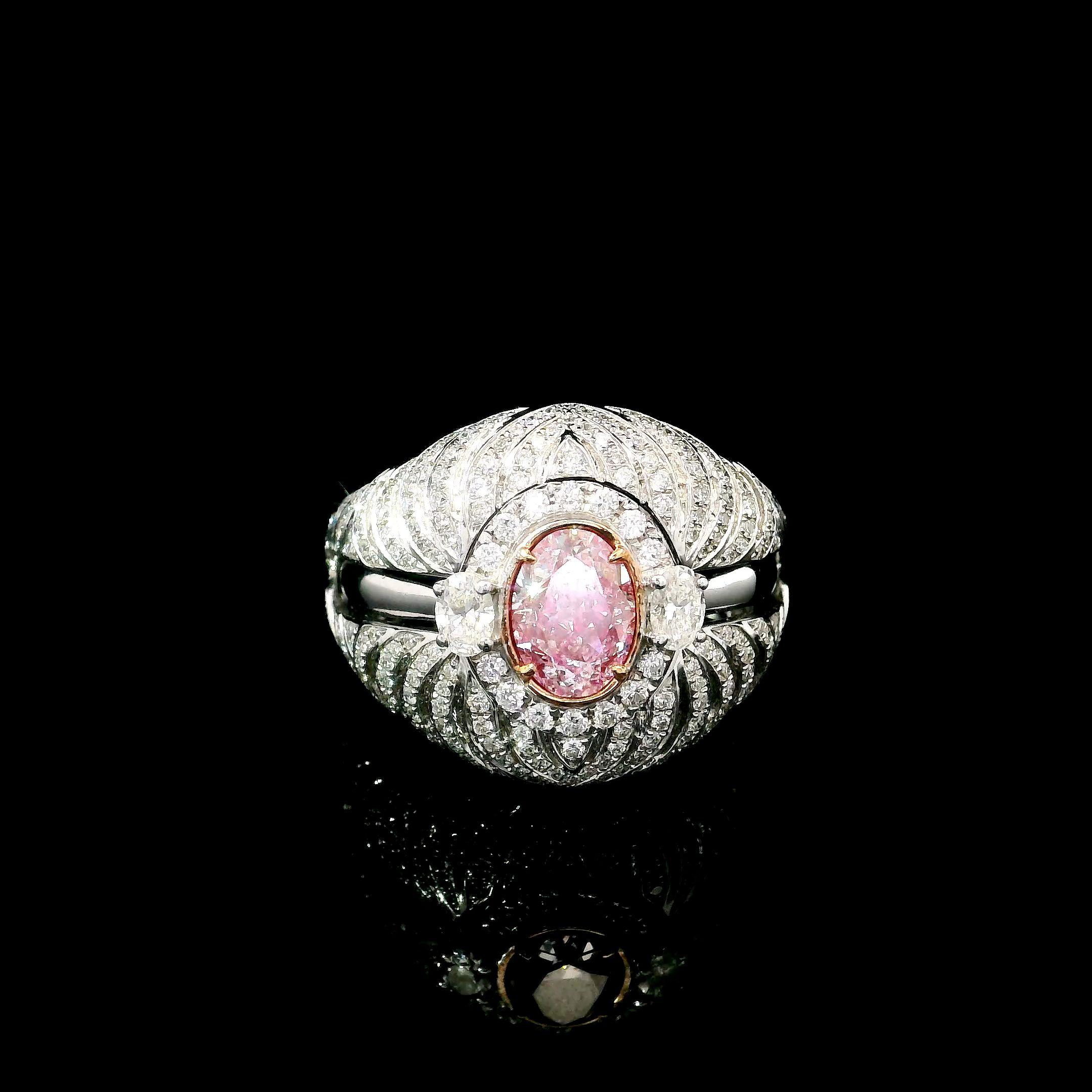 Oval Cut GIA Certified 1.01 Carat Light Pink I2 Clarity Diamond Ring For Sale