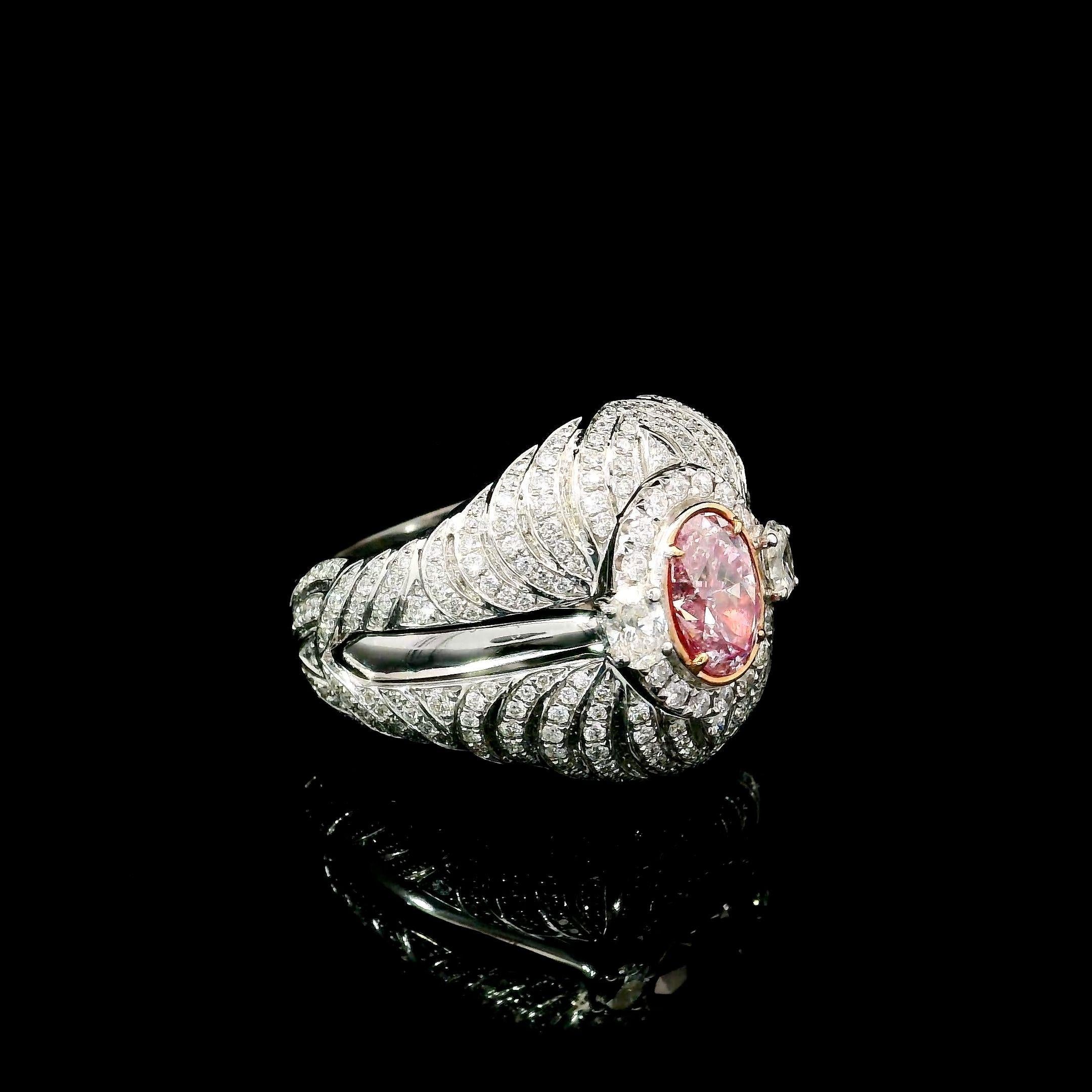 GIA Certified 1.01 Carat Light Pink I2 Clarity Diamond Ring In New Condition For Sale In บางรัก, TH