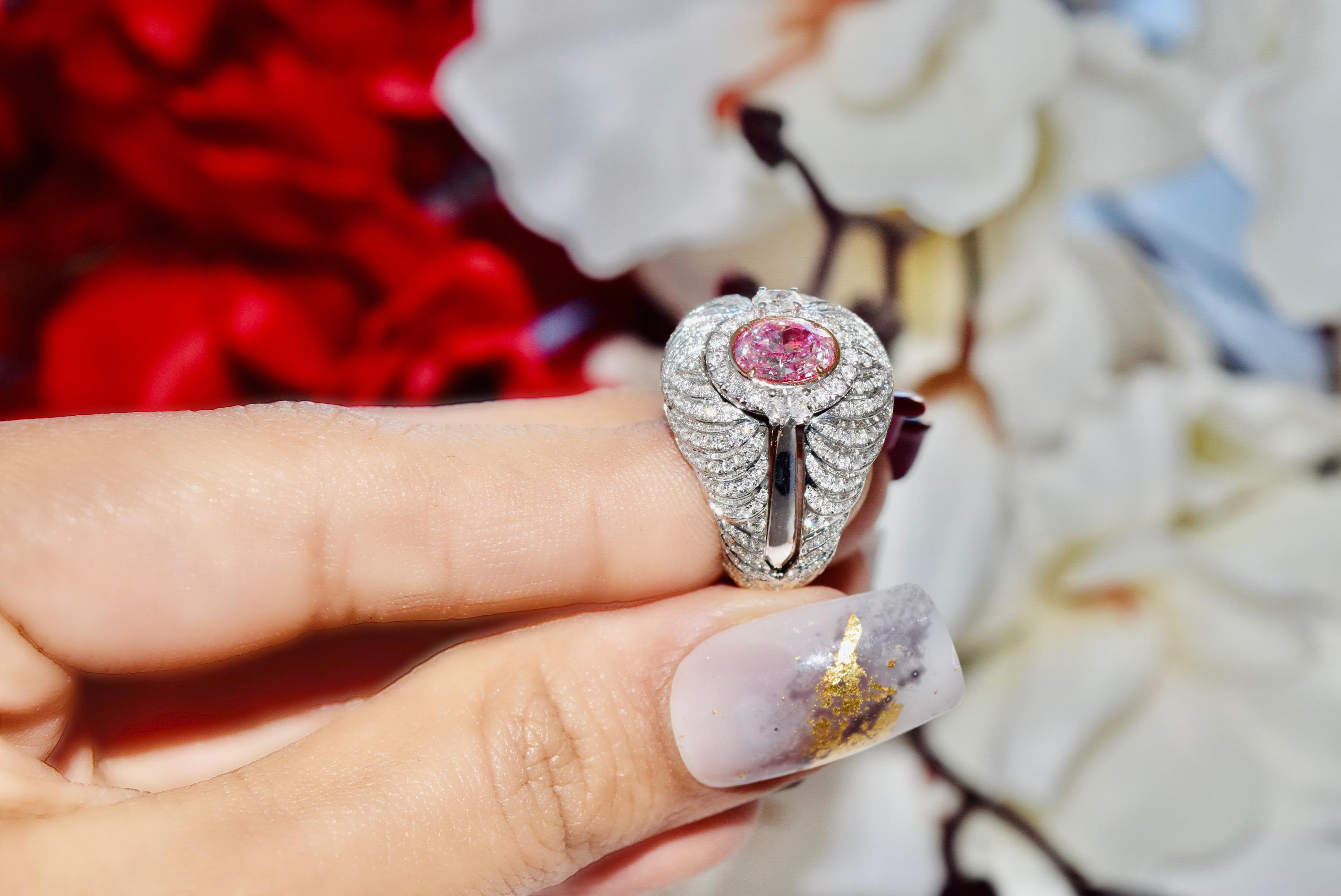GIA Certified 1.01 Carat Light Pink I2 Clarity Diamond Ring For Sale 1