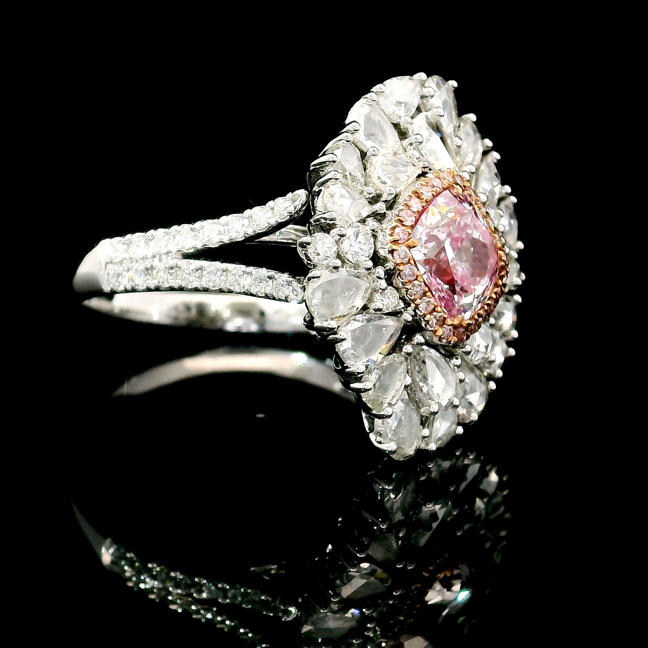 Cushion Cut GIA Certified 1.01 Carat Light Pink VS2 Clarity Diamond Ring For Sale