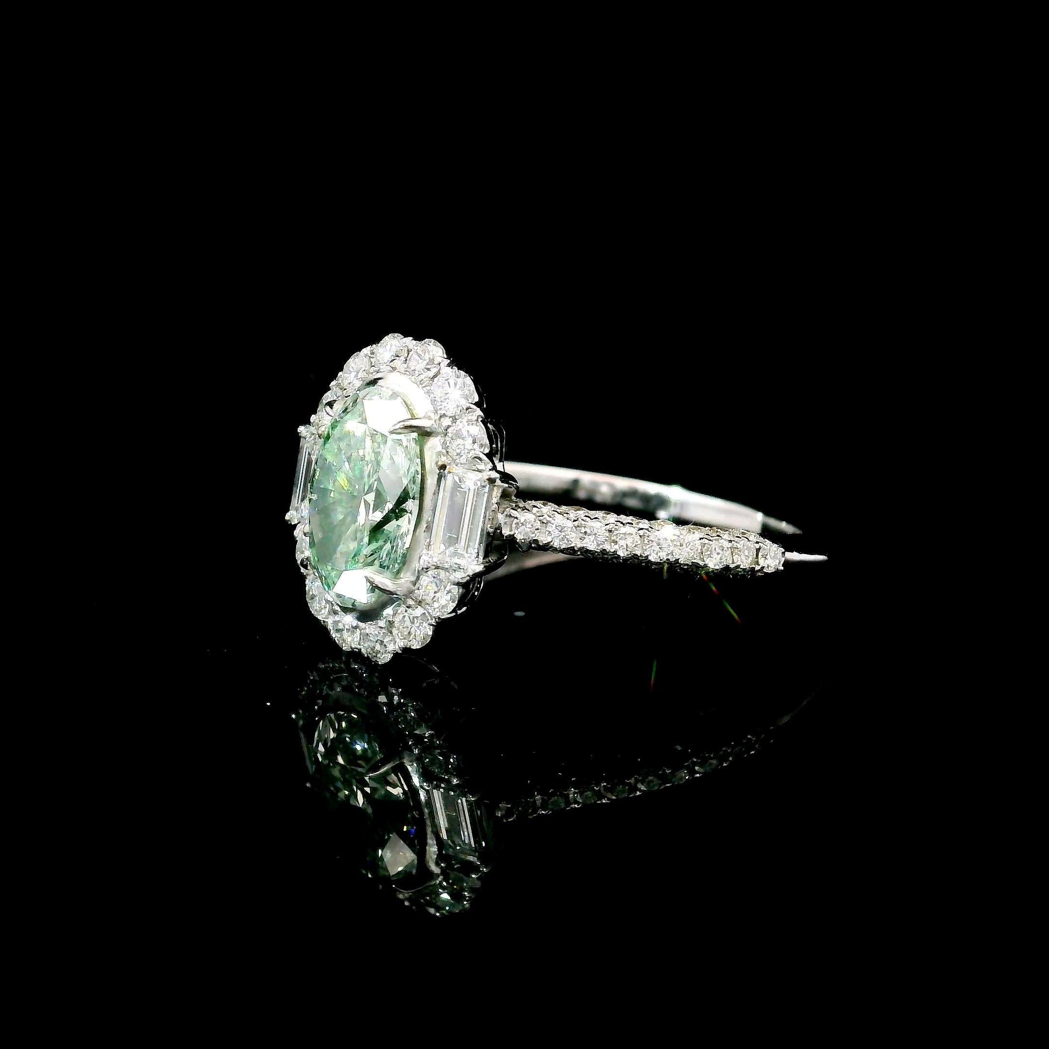 Oval Cut GIA Certified 1.01 Carat Light Yellow Green 18K Ring SI2 Clarity Diamond Ring