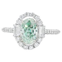 GIA Certified 1.01 Carat Light Yellow Green 18K Ring SI2 Clarity Diamond Ring